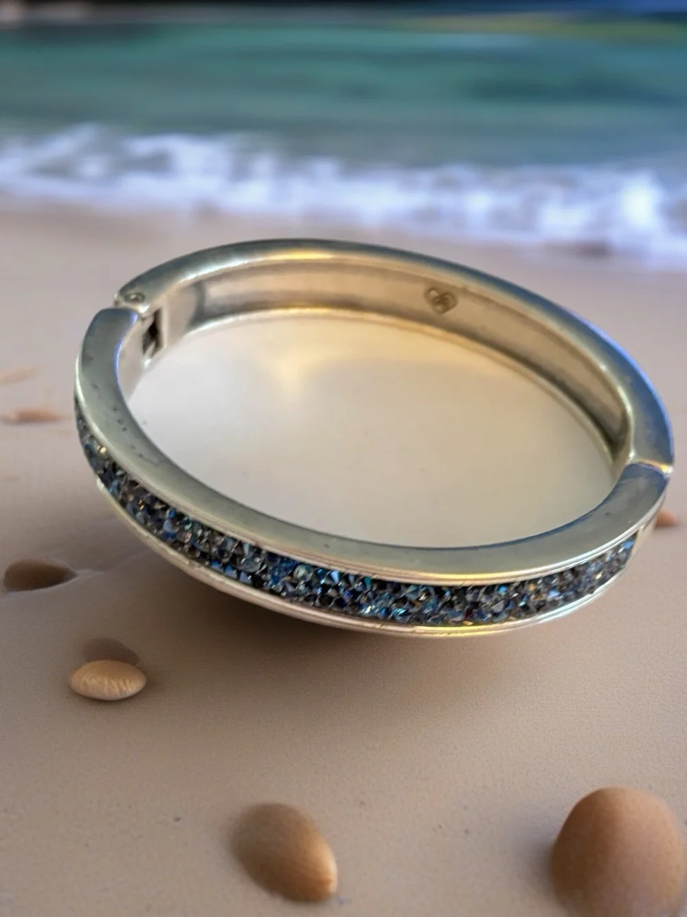 Brighton Blue Drusy Hinged Bangle Bracelet - blue crystals